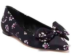 Tory Burch Black Rosalind Bow Floral Pointed Ballet Flats Size 5 thumbnail 1
