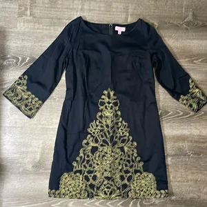 Lilly Pulitzer‎ Shauna Black Tunic with Gold Embroidery Size 4 thumbnail 1