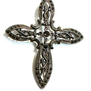 Unique Vintage Vintage Black and Silver Ornate Cross Pendant Necklace, Gothic and Punk Style thumbnail 2