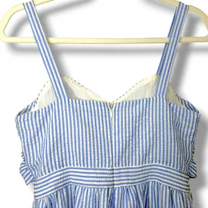 English Factory Blue White Stripe Seersucker Pattern Tier Knot Front Maxi Dress thumbnail 5