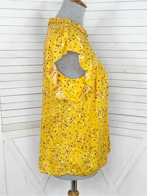 Loft Floral Flutter Sleeve Ruffle‎ Collar Blouse Top Yellow Small Cottageore thumbnail 3