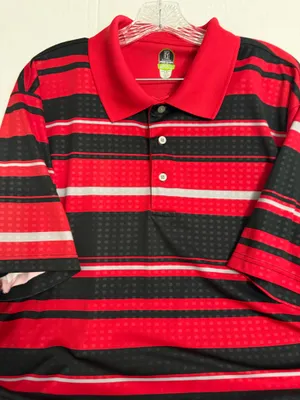 PGA Tour Pro Series Red, Black & White Striped Men's Polo thumbnail 3
