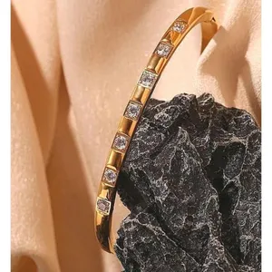 NEW Elegant Gold Plated 316L Bangle‎ Bracelet Square Simulated Diamonds, 6-9” thumbnail 10