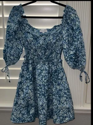 House Of Harlow Blue Puff Sleeve Dress Size XS thumbnail 2