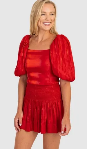 NWT  Logan Puff Sleeve Crop Top in Flame Red thumbnail 1