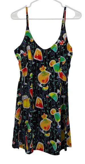 Vintage Big Hed Designs Sundress Women Small Black Cocktail Music Rayon 90's Y2K thumbnail 1