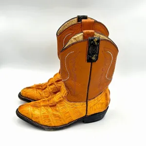 ⁠Vintage Mustard Yellow Caiman Leather Cowboy Boots Womens 4.5 5 Youth 3 Western thumbnail 3