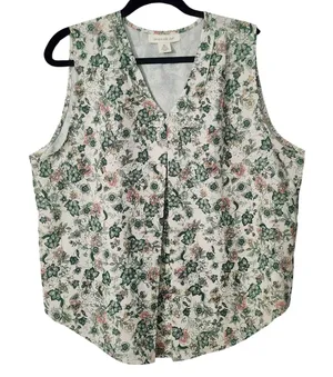 Skye's The Limit Womens Blouse Green Floral V-Neck Sleeveless‎ XL thumbnail 1