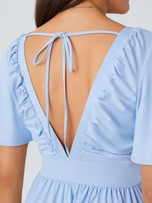 NWOT Halara Blue V Neck Tie Back Babydoll Short sleeve Dress thumbnail 3