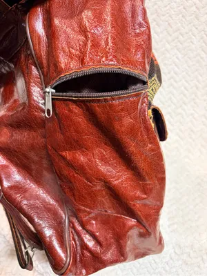 Vintage Vrai Cuir Leather‎ Tapestry Backpack - Boho Moroccan Handcrafted Bag thumbnail 6