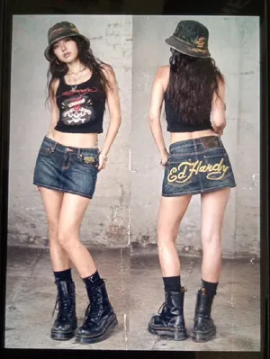 Ed Hardy By Christian Audigier Denium Mini Mcbling Y2k Inspired Festival Size 25 thumbnail 2