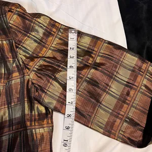 MSK‎ Plaid Open Front Jacket Blazer Brown Gold Metallic Shimmer Evening Wear-XL thumbnail 7
