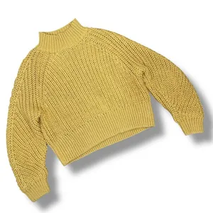 H&M Chunky Knit Funnel‎ Neck Barrel Sleeve Crop Sweater Yellow Medium thumbnail 12