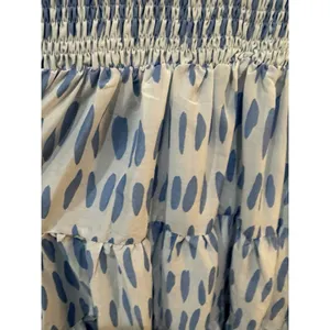 J Marie Dress Abstract Polka‎ Dot White Blue Smocked Size Large Flutter Sleeve thumbnail 4