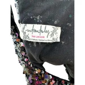 Free People Black Big Night Sequin Crop Tie Shoulder Top‎ Size Small thumbnail 8