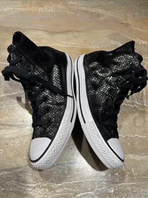Converse All Star High Top Metallic Snakeskin-textured Black Sneakers Women 7.5 thumbnail 3