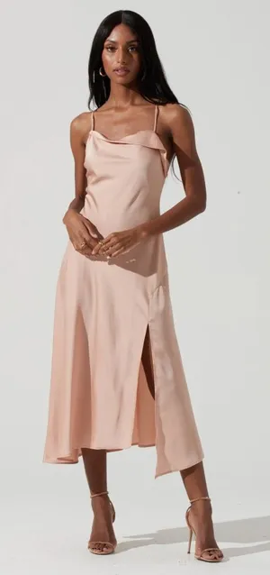 ASTR Cowl Slip Midi Dress in Blush Pink Large thumbnail 1