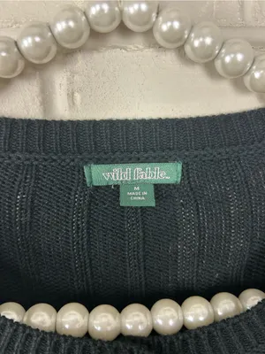 Wild Fable Black Ribbed Knit Cropped Cardigan Sweater Size M thumbnail 6