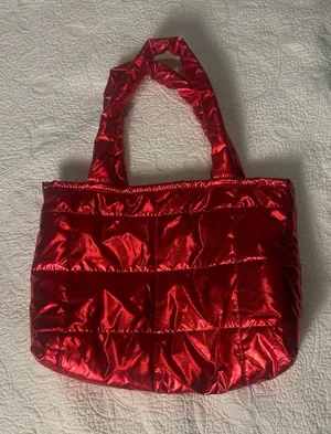 Shiny Quilted Red Tote Bag for Women thumbnail 1