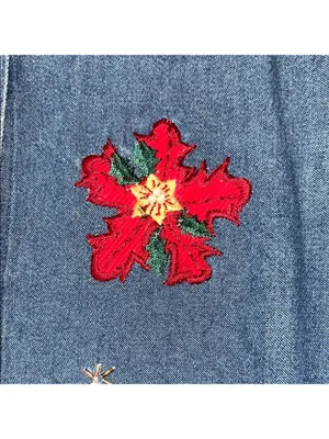 Vintage Jean Shirt Denim Shirt Holiday Embroidery Christmas Cottagecore 90s thumbnail 6
