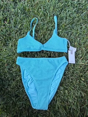 Good American Always Fits Crinkle Bikini Set Aqua Blue S NWT $120 thumbnail 3