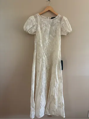Lulus Elfrieda Cream Floral Embroidered Puff Sleeve Midi Dress Size Small Bridal thumbnail 5