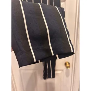Who What Wear Navy Blue Striped Pleated‎ Tapered Trousers Womens Sz 14 High Rise thumbnail 5