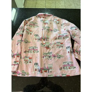 Nick & Nora Flannel Pajama Top Shirt Winter In Paris Pink Poodles Sz M Top‎ Only thumbnail 6