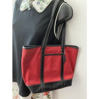 coach large red black nylon shoulder bag thumbnail 6