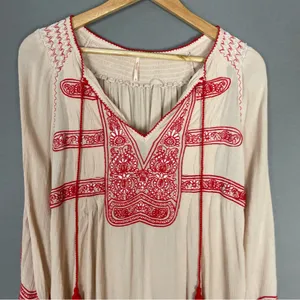Free People‎ Wind Willow Embroidered Tunic Shift Mini Dress Size Small Tassels thumbnail 7