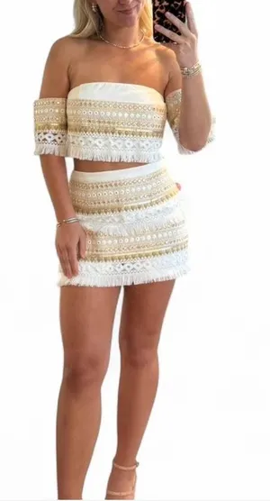 Anthropologie Embellished Gold and Cream Matching Set thumbnail 1