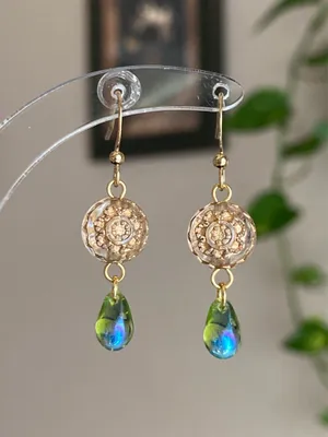 Handmade German & Czech beads elegant dangle earrings💚 thumbnail 5