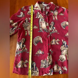 Vtg Sharon Young Western Shirt Size 10 Red Cowboy and Native American Indians thumbnail 9