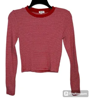 Heart & Hips Red Striped Cropped Long Sleeve Top Size Small thumbnail 1