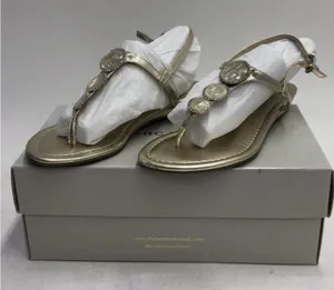 Marc Fisher Giver Gold Embellished T-Strap Thong Sandals Women's thumbnail 1