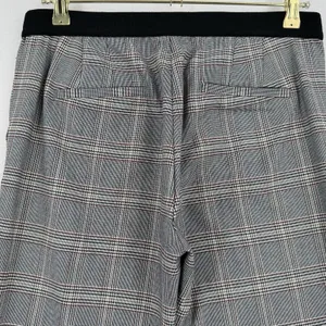 Zara Plaid Trousers Women L Gray Black Burgundy Straight Leg Elastic Waist Zara thumbnail 4