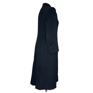 JULES MILLER Black Coat Blue Collar Lapel Fully Lined Midi Length VINTAGE thumbnail 3