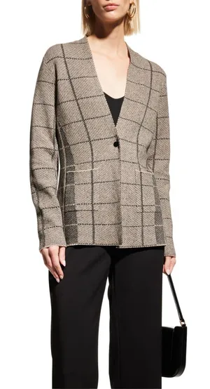 NIC+ZOE Taupe Plaid Sweater Blazer size L thumbnail 1
