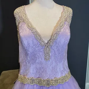 Women’s Purple Full Length V-Neck Silver Beaded Prom Party Dress Size 14 NWT thumbnail 2
