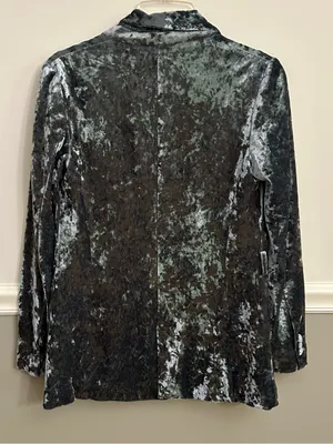 Zara Basic Collection Green Crushed Velvet Open Blazer Pockets Extra Small thumbnail 3