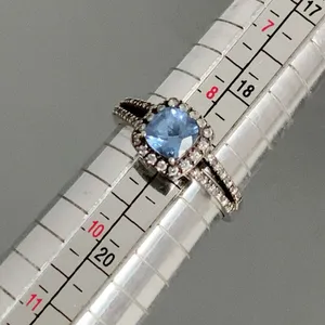 925 Sterling Silver Simulated London Blue Topaz Engagement Ring Signed AC TM thumbnail 3
