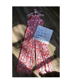 Loft Red Floral Jumpsuit Halter Neck thumbnail 7