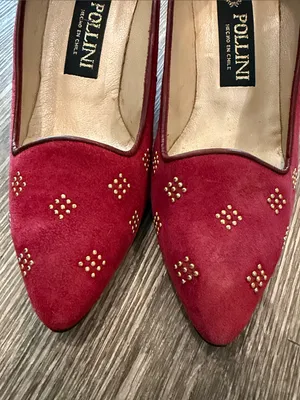 Pollini vintage pointy toe heels red suede leather 37 / US 7 thumbnail 13