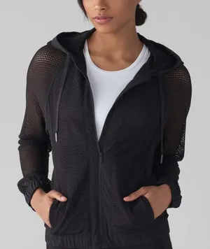 Lululemon mesh on mesh jacket black full zip hooded size 4 thumbnail 1
