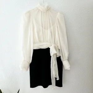 $495‎ Cinq à Sept Holiday Elena White Black Sheer Blouson Mini Dress Sz 2 NEW thumbnail 7