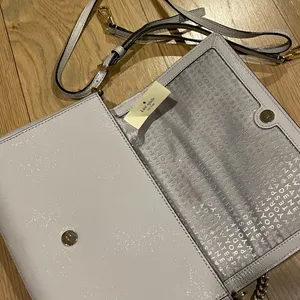 Kate Spade Coated Leather Crossbody Purse / Chain Shoulder Bag, Gray/Purple thumbnail 10