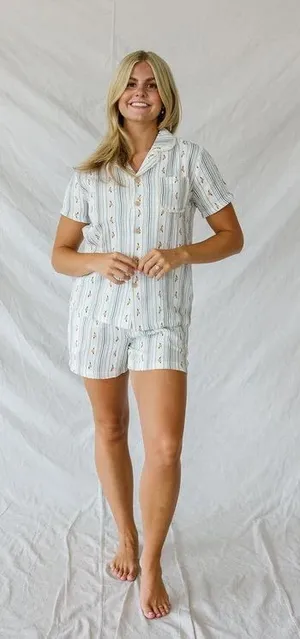Lates by Kate Bamboo Gauze Women’s Short Sleeve Pajama Set - Light Blue Stripe thumbnail 1