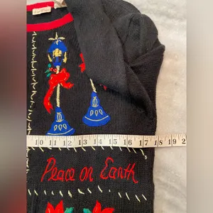 VTG 80s Bobbie Brooks Size S Vintage Holiday Sweater Black Embroidered Peace thumbnail 10