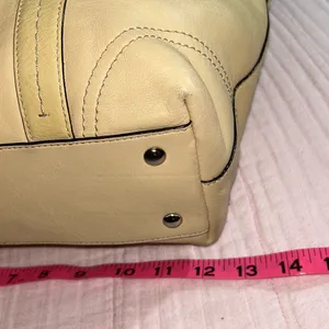 Vintage Coach Pale Yellow Beige Leather Double Handle Shoulder Bag thumbnail 9