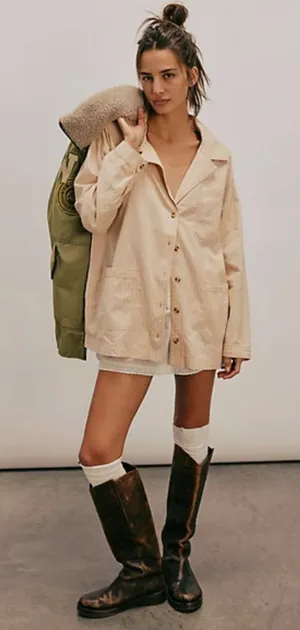Free People We The Free Off Duty Striped Oversized Cotton Shirt XS thumbnail 1